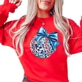 thumbnail image 4 of Blue Bow Disco Softball Sweatshirt for Player Fan Coach Game Day Girly Baseball Pullover Red Sweatshirt Adult Large, 4 of 4
