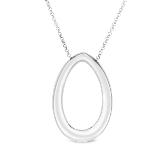 Sterling Silver Oval Circle Pendant Womens Necklace, 16"
