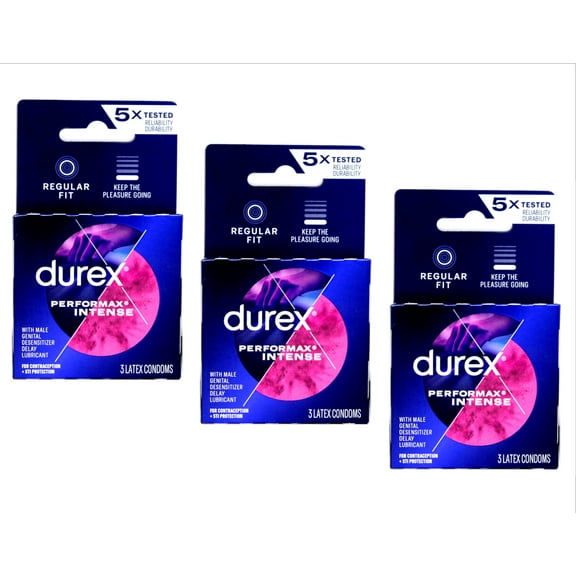 3 Pack Durex PerforMax Intense Climax Control Ultra-Fine 3 Condoms Each