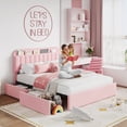 thumbnail image 4 of Festisoul Queen Bed Frame with Storage Headboard & 2 Drawers, Boucle Upholstered Platform Bed with Bookcase, No Box Spring Needed, Noise Free, Pink, 4 of 8