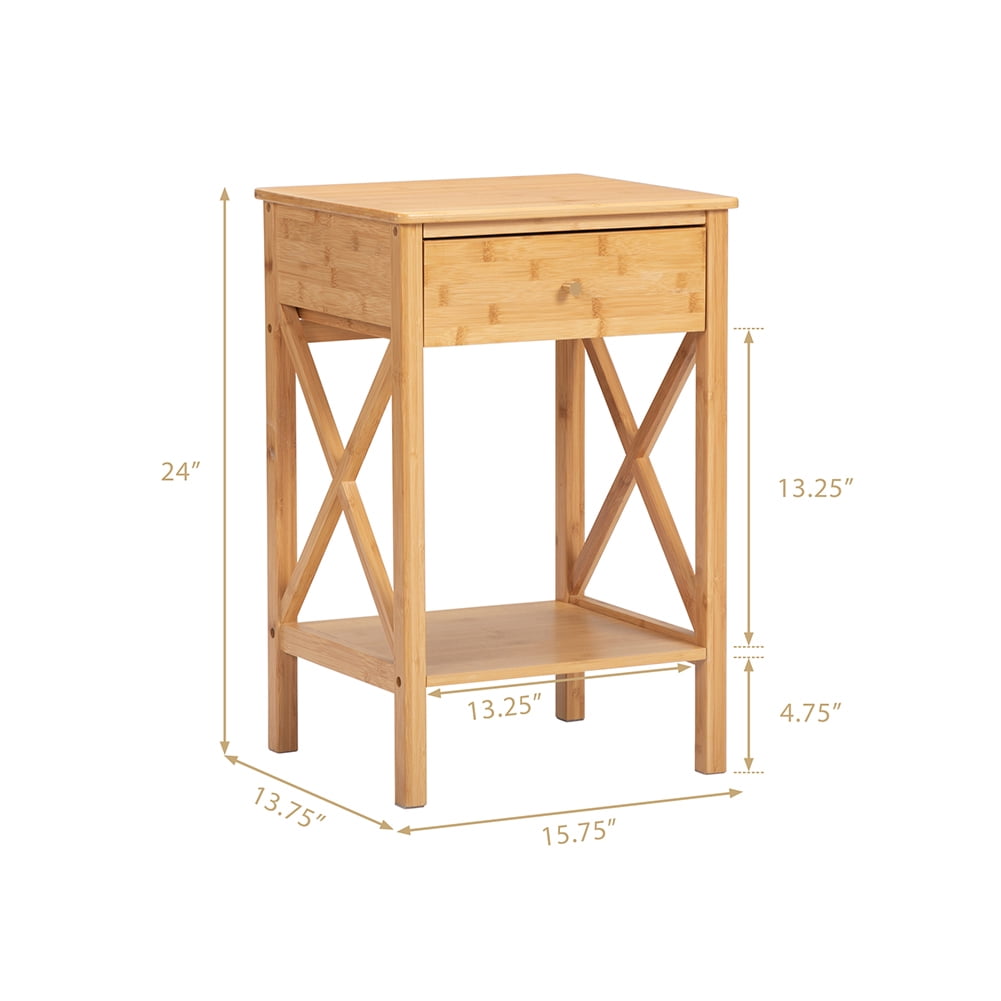 Set of 2 Farmhouse Bamboo Bedside Cupboard, Bedside Cabinets with Drawer and X-Side Shelf, Bedside Furniture for Bedroom, Living Room, Office, Natural Set of 2 Farmhouse Bamboo Bedside Cupboard, Bedside Cabinets with Drawer and X-Side Shelf, Bedside Furniture for Bedroom, Living Room, Office, Natural