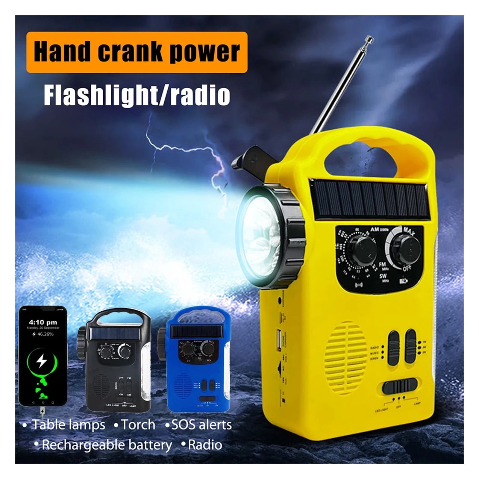 Multifunction Radio Hand Crank Solar USB FM/ AM Weather Radios Outdoor Emergency Flashlight Torch Power Bank