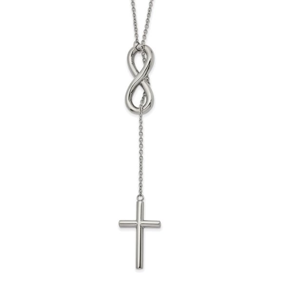 Auriga Fine Jewelry Stainless Steel Polished Cross/Infinity Adjustable Slip-on Cable Chain Necklace for Women 25"