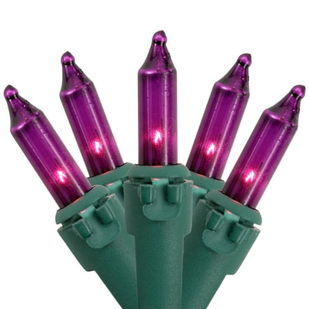 Set of 50 Purple Mini Christmas Lights 2.5" Spacing - Green Wire