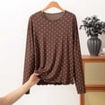 thumbnail image 2 of QSAWXQZ Women's Modal Printed Pajama Top Crew Neck Polka Dots Long Sleeves Reffle Hem Relaxed Sleep Tee Lounge Top for Summer 4XL, 2 of 5