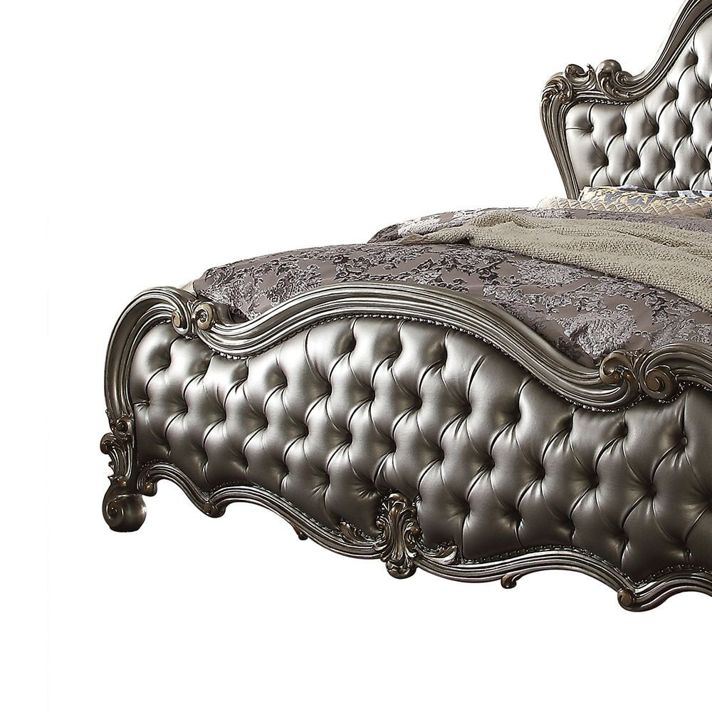 ACME Versailles II Queen Bed, Silver PU & Antique Platinum (1Set