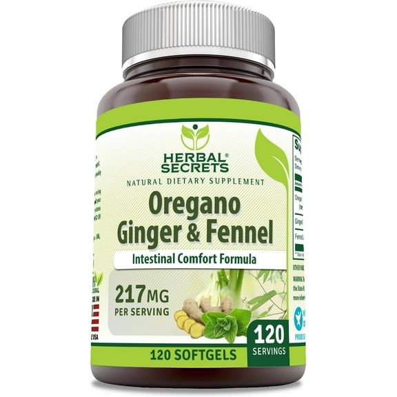 Herbal Secrets Oil of Oregano with Ginger & Fennel Oil 217 Mg Per Serving 120 Softgels Supplement | Non-GMO | Gluten Free | Made in USA