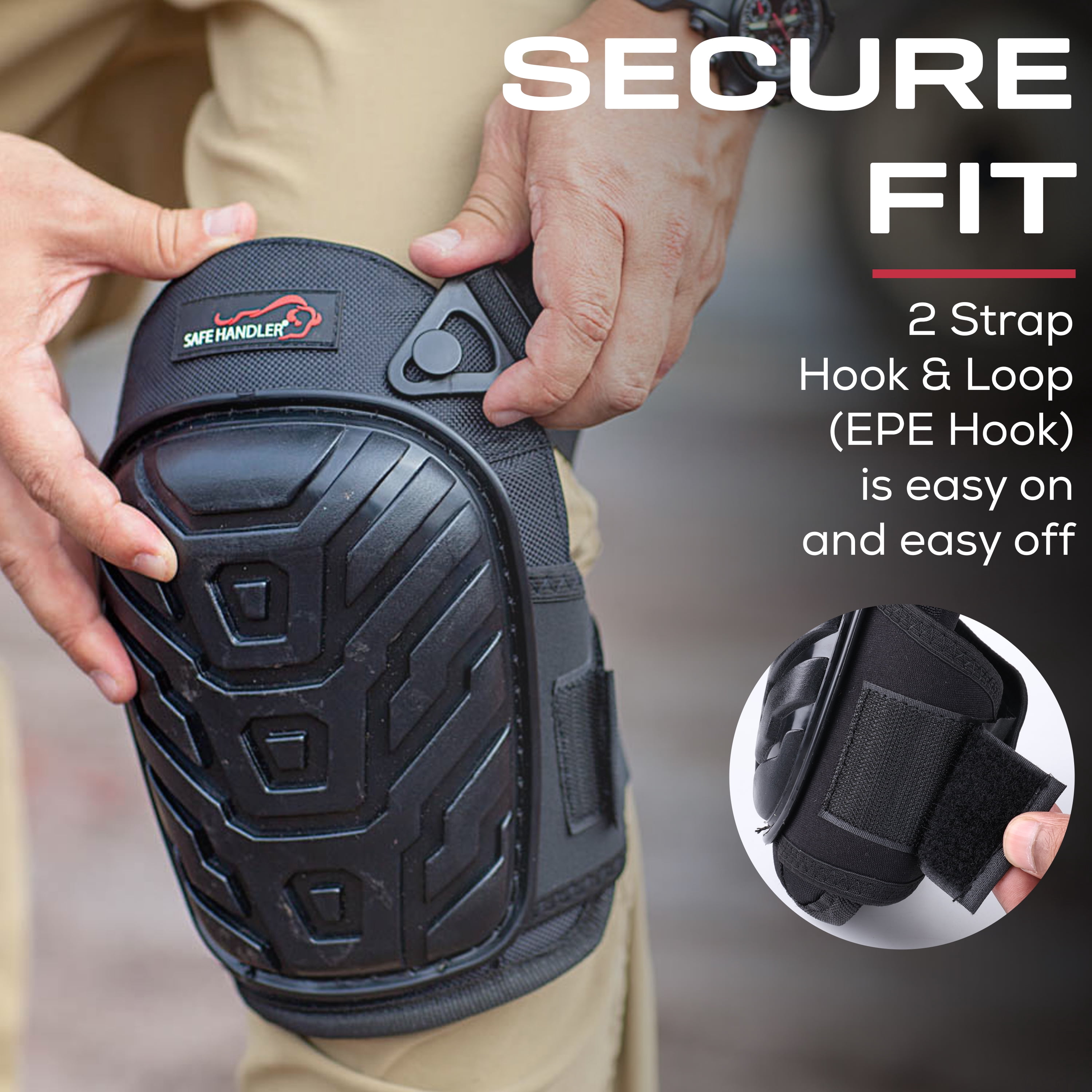 Safe Handler Professional Crystal Gel Knee Pads for Work with Soft EVA Foam and Gel Cushion — Heavy Duty Tough Cap, Reinforced Adjustable Buckle Straps