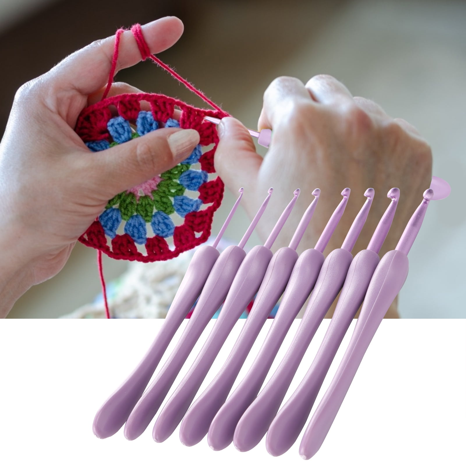 YLSHRF Alumina Crochet Needle,8Pcs Crochet Hook Set Alumina Needle Plastic Handle Knitting Tools Household Supplies Purple,Crochet Hook