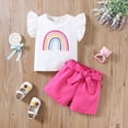 thumbnail image 2 of NOLDARES Toddler Girl Clothes, 2Pcs Baby Girl Summer Spring Outfits Sleeveless Tank Shirt Ruffle Rainbow Top +Bow Shorts Clothing Set(A1-Hot Pink,5-6 Years), 2 of 6