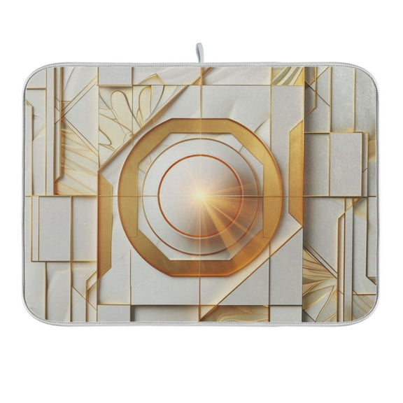 Abstract White Geometric Dish Drying Mat 16x18 Absorbent Microfiber Draining Rack Pad for Kitchen Counter Sink