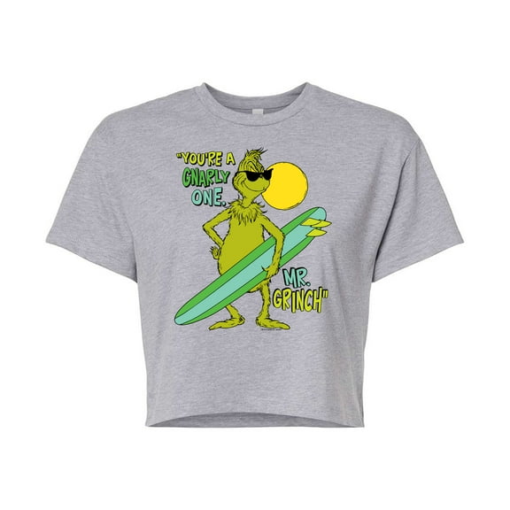 The Grinch - Youre A Gnarly One Mr Grinch - Juniors Cropped Cotton Blend T-Shirt