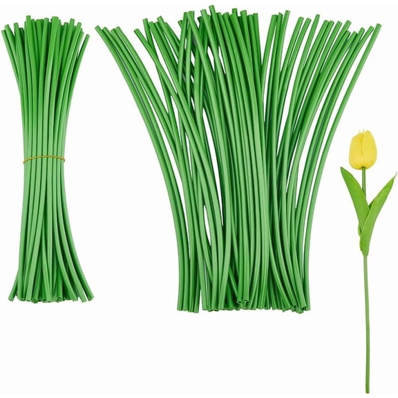 50PCS Artificial Floral Stems 9.84-10.23inch Green Bundling Bouquet Stem Plastic Flower Rods Wreath Making Supplies for DIY Craft Bouquet Wedding Making diy