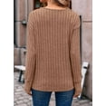 thumbnail image 4 of Womens Soft Long Sleeve V Neck Shirts Solid Casual Decorative Buttons Knitted Pullover Tunic Tops Coffee Color S, 4 of 7