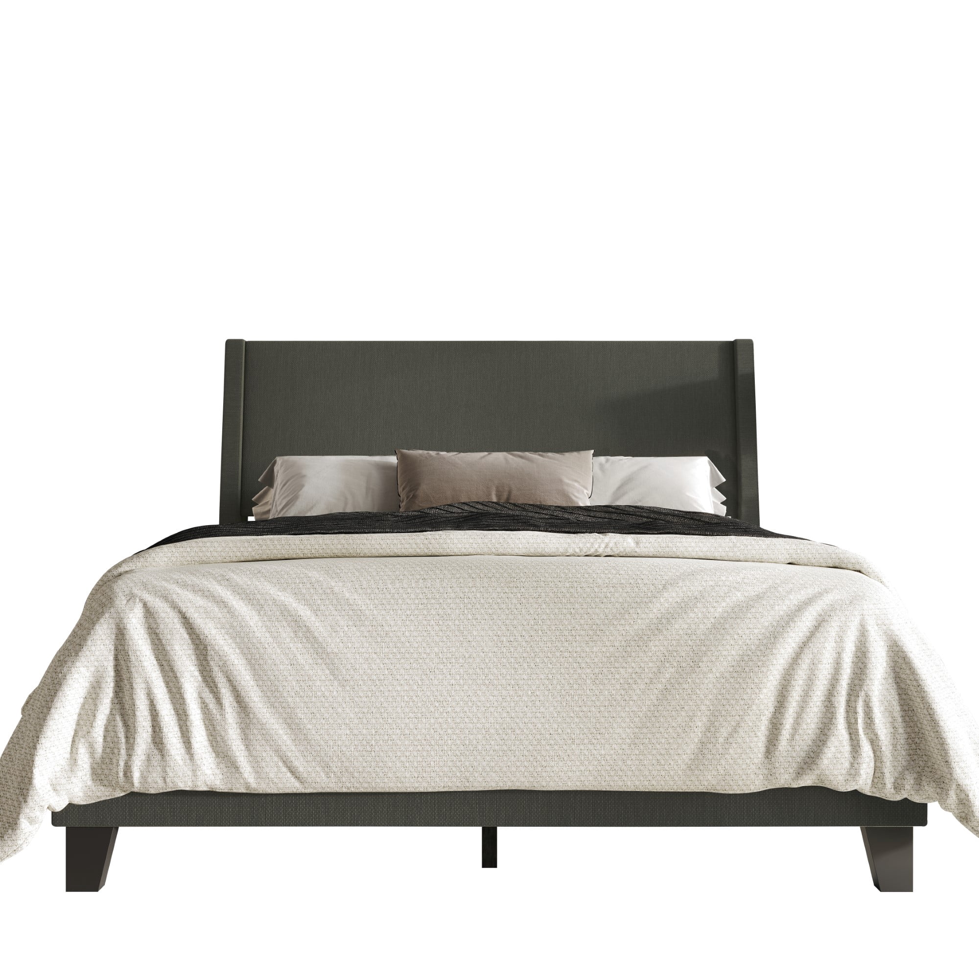 Home Design Sidney Full Upholstered Panel Bed with Durable Engineered Wood and Recycled Materials, Dark Gray, Easy Assembly