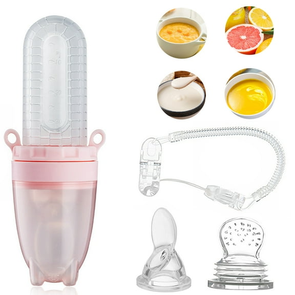 MesaSe Baby Food Feeder Fruit Feeder Pacifier Silicone Feeding Bottle with Spoon for Infant Newborn, Pink