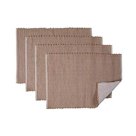 Sticky Toffee Chunky Ribbed Reversible Placemat Set, 4 Pack, 14 in x 19 in, Tan