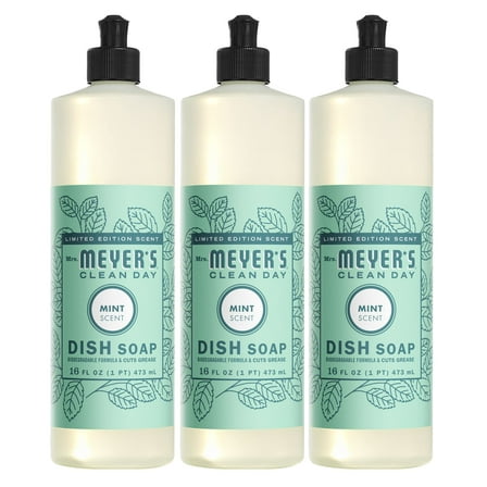 Mrs. Meyer,S Liquid Dish Soap, Biodegradable Formula, Limited Edition Mint, 16 Fl. Oz - Pack Of 3