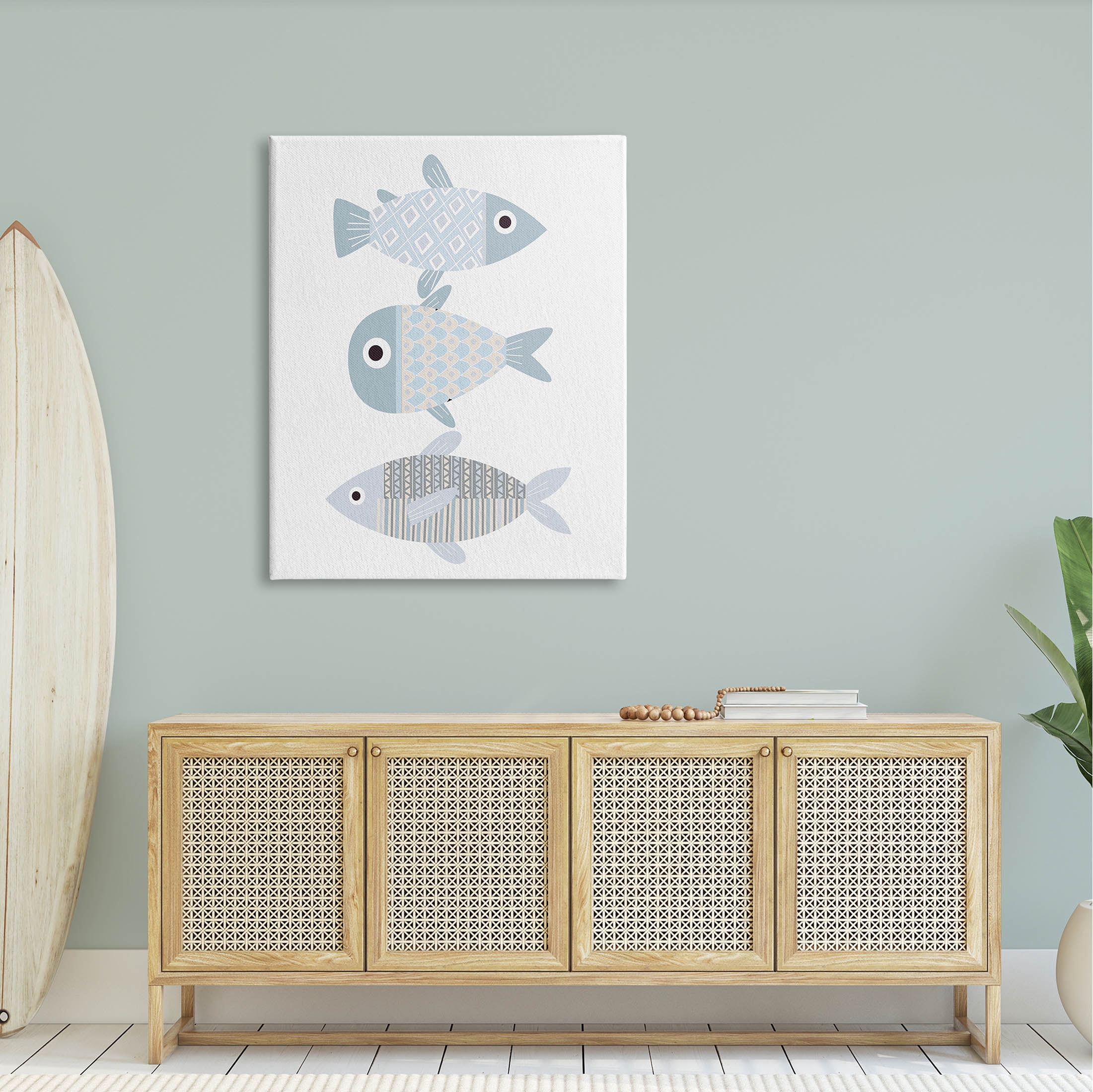 Stupell Industries Three Whimsical Patterned Fish Sea Life Graphic Art Gallery Wrapped Canvas Print Wall Art, Design by Kim Allen