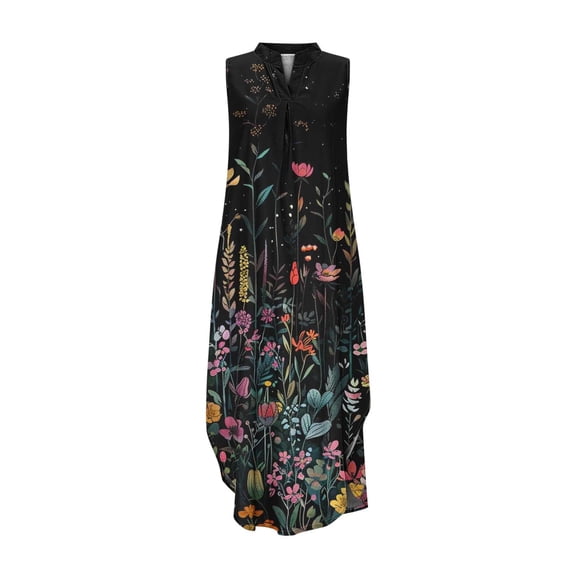 Tnhcen Women's Summer Casual Loose Sleeveless V - Neck Beach Sun Dress with Pockets 4 - Way Stretch Floral Print Maxi Dress for Women S - 2XL