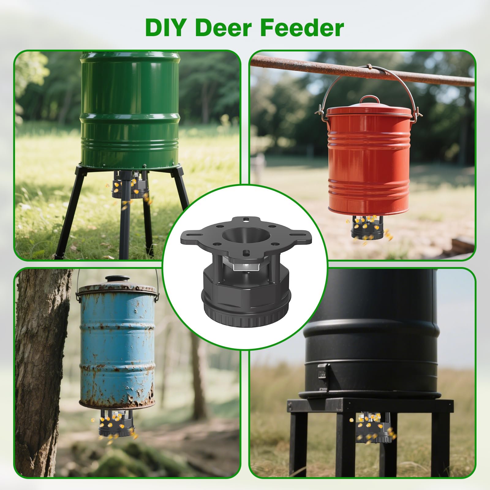 1 Set Deer Feeder and Timer Kit with Timer Up to 4 Feed Times Per Day Adjustable Duration Galvanized Steel Spin Plate ABS Housing Not Included