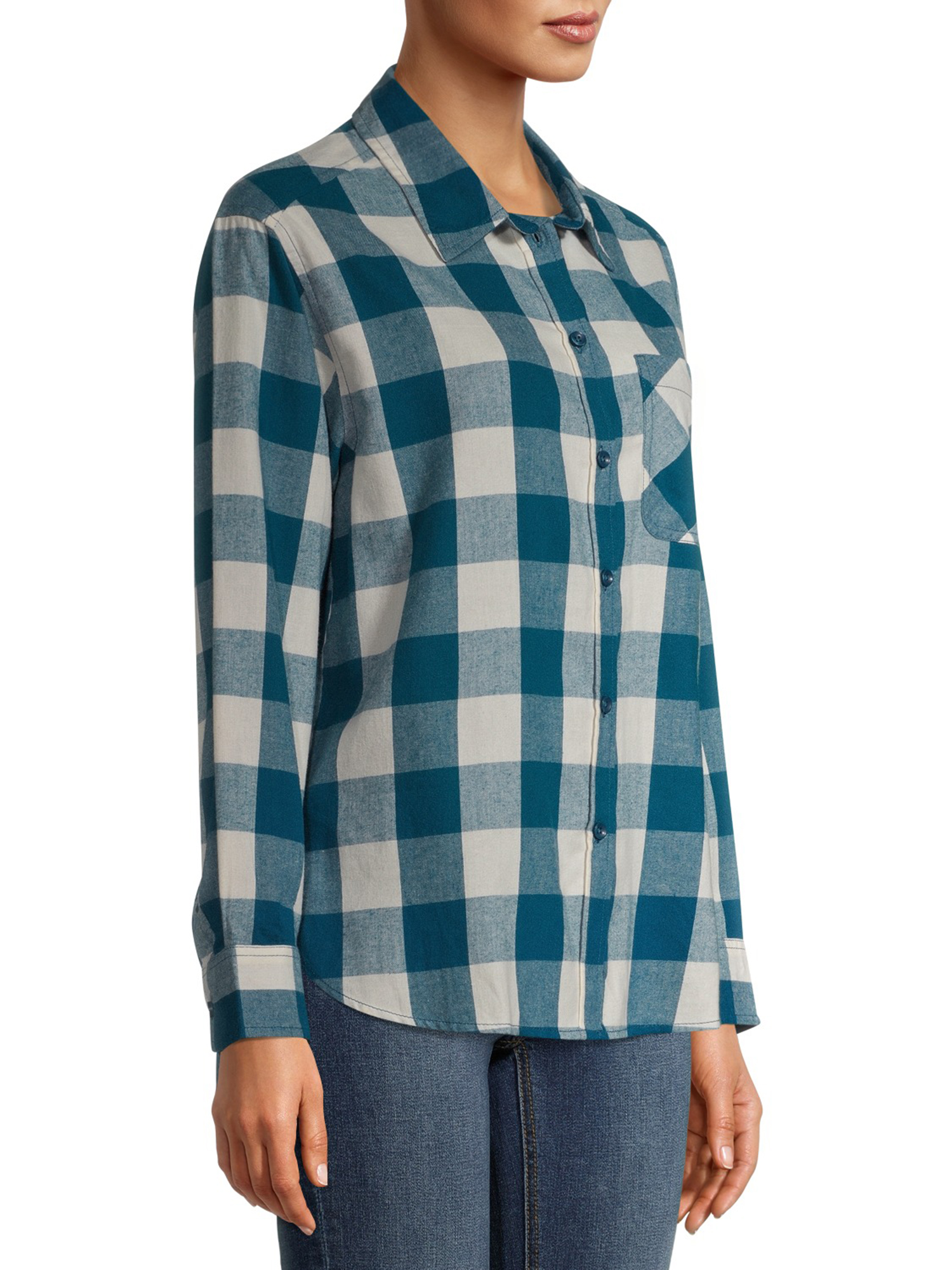 Time and Tru Women's Plaid Flannel Button Front Shirt - Walmart.com