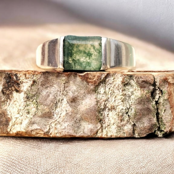 Natural Moss Agate Ring, 925 Sterling Silver Ring, Handmade Ring, Silver Gemstone Ring, Men Ring, Silver Band Ring, Boho Ring, Gift For Him.