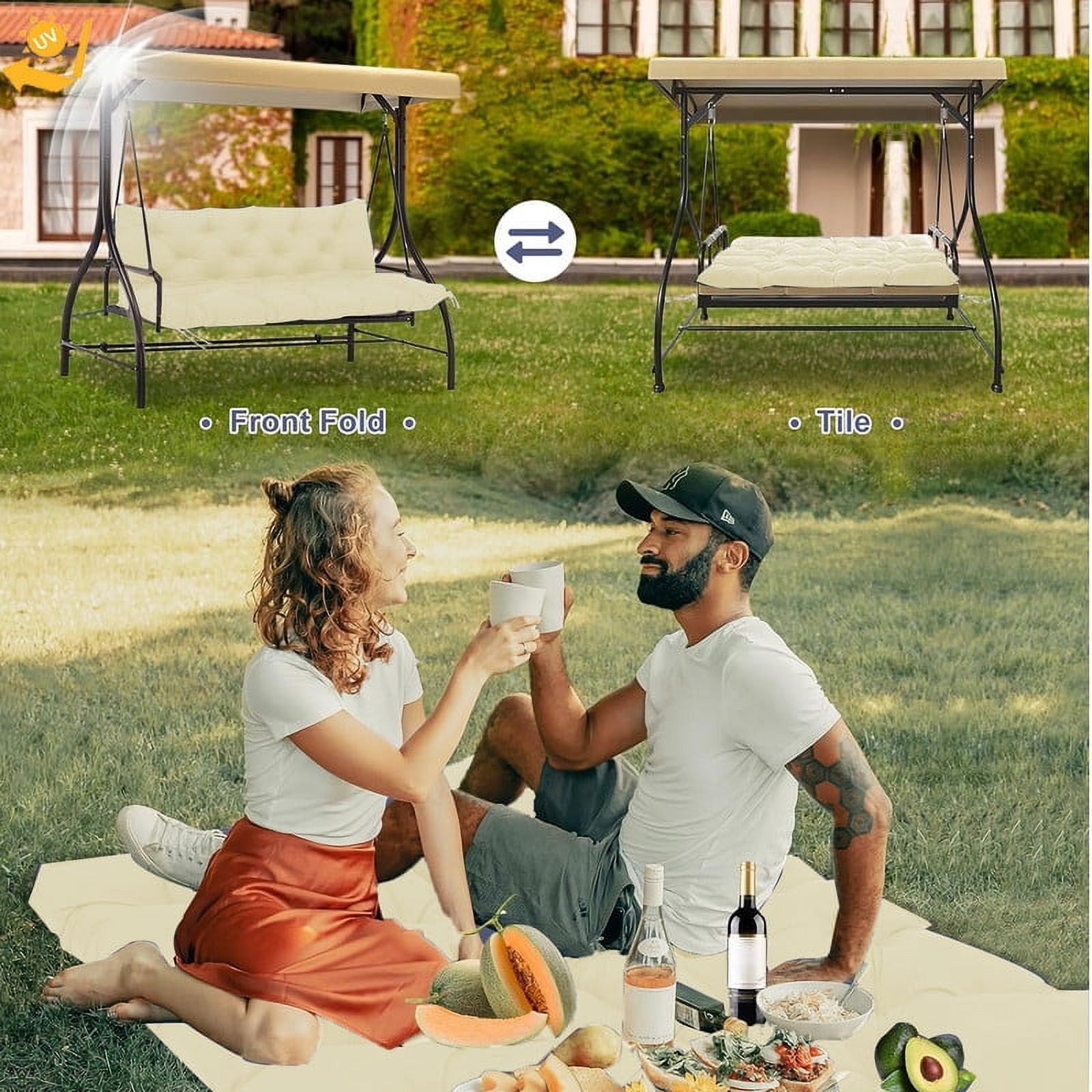 Outdoor swing cushions bench cushion, Waterproof Porch swing replacement cushions for outdoor furniture, 4" thick Bench Cushion for Backyard, Patio, Lawn（Beige white 40×60in）