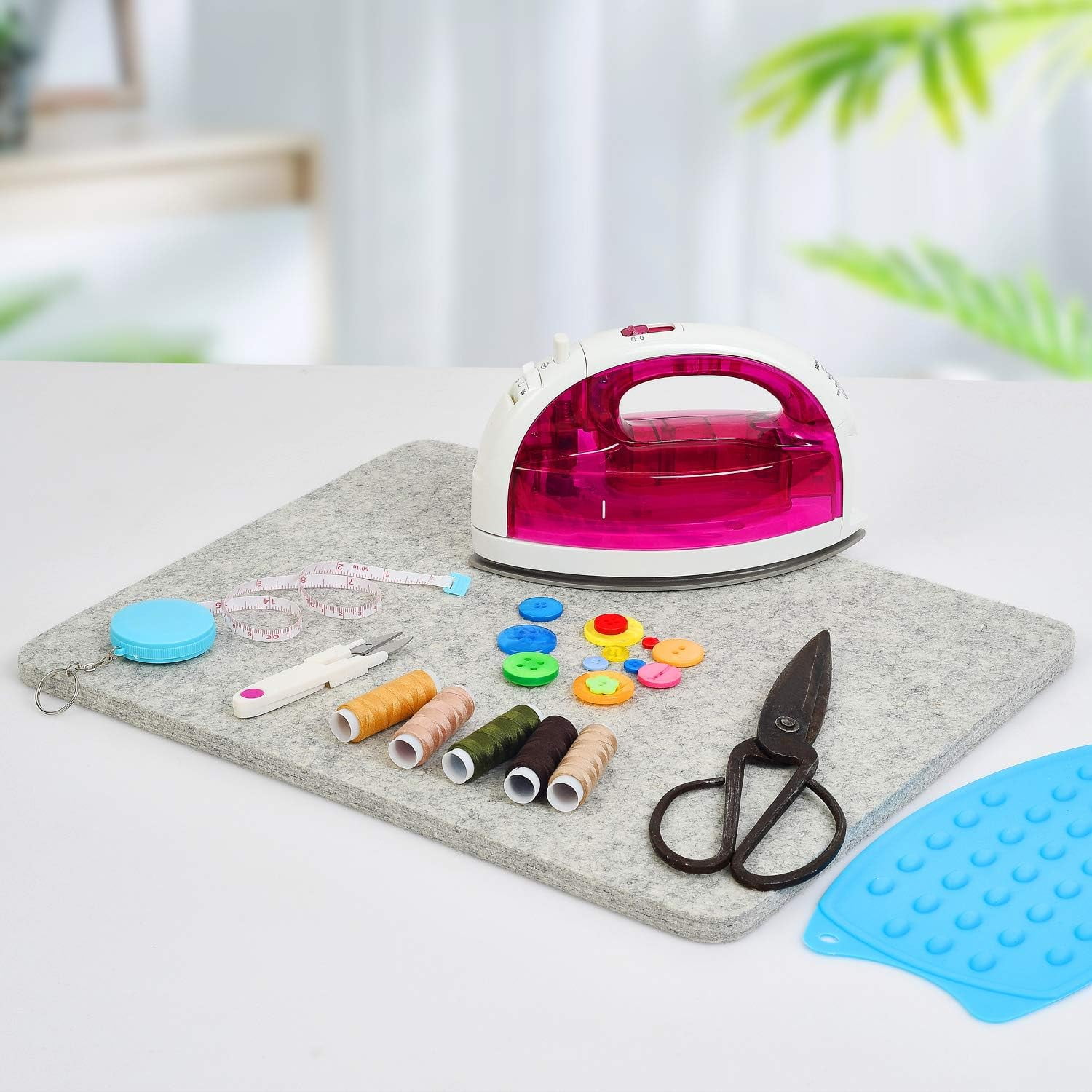 Wool Pressing Mat for Quilting, Portable 17''x13.5'' Heat Resistant Ironing Mat Board with Silicon Iron Rest Pad, Tabletop Sewing & Cutting Supplies