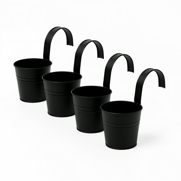 Set de 4 Macetas Colgantes Ideen Galvanizadas Negras