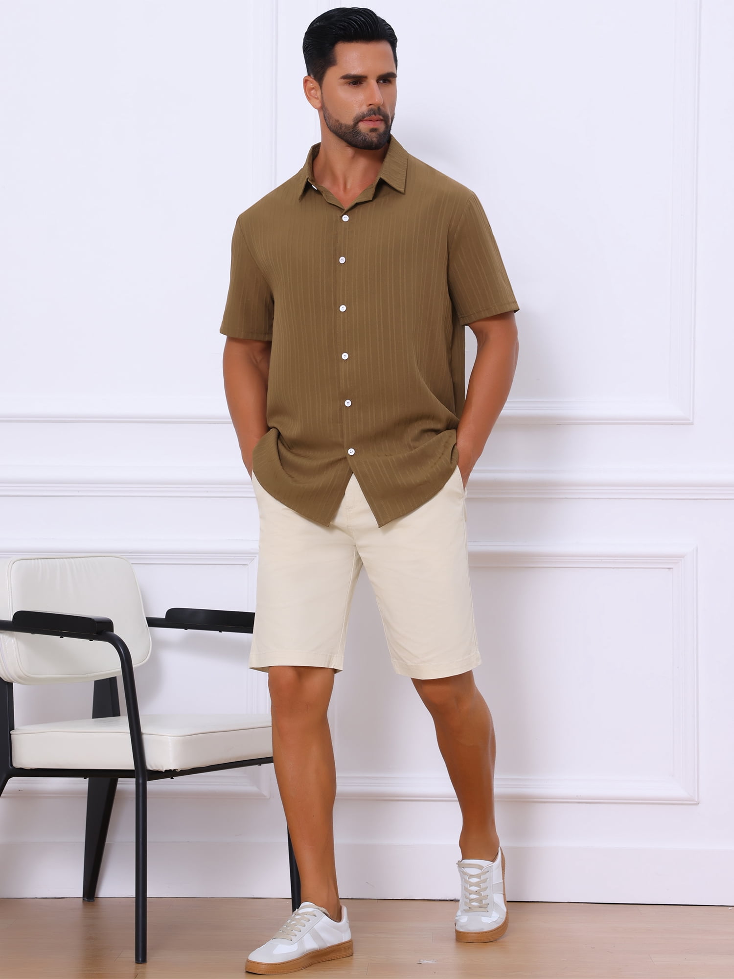 DARING DIVA Men's Short Sleeve Button Down Beach Summer Casual Shirt for Men L Brown