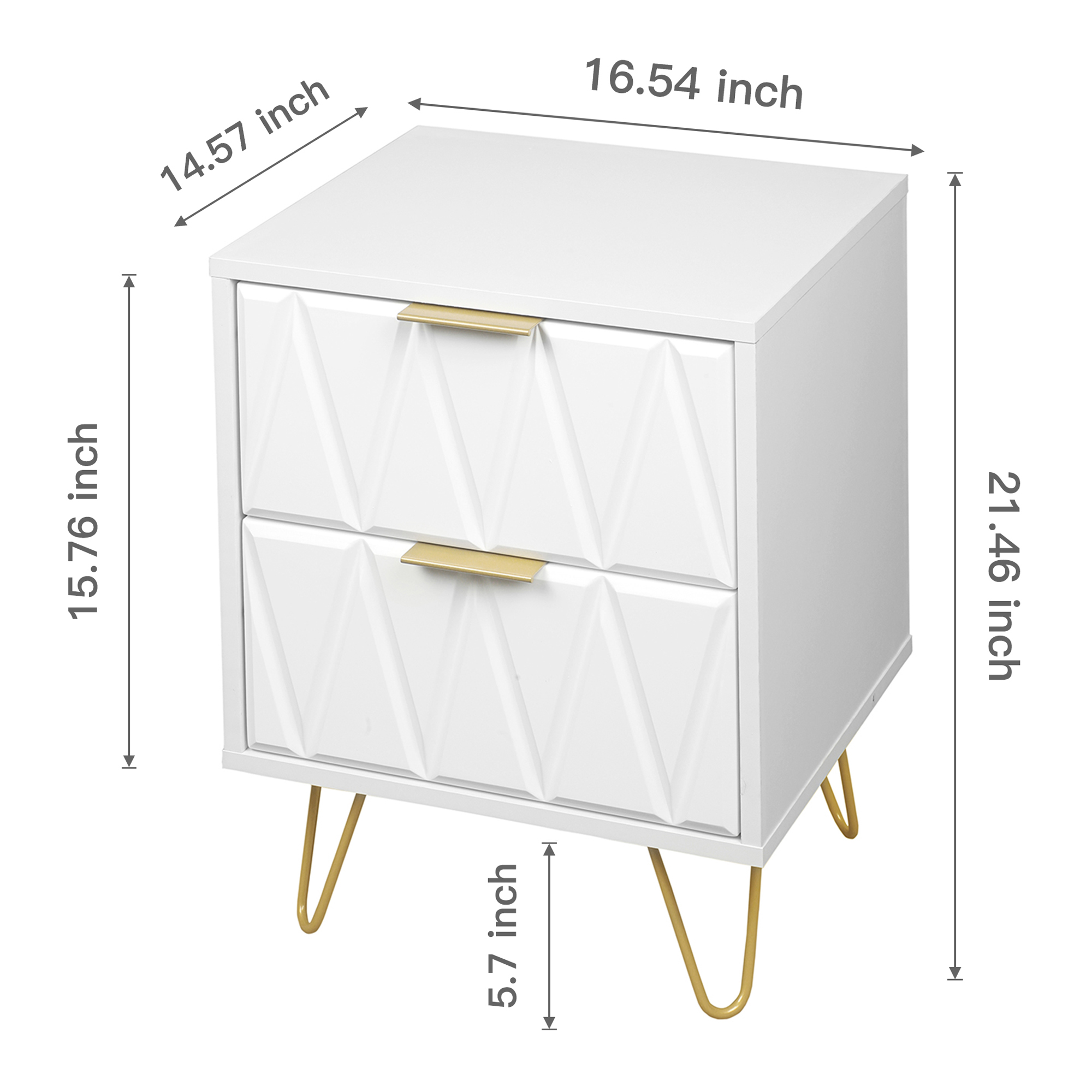 Hommoo 2 Drawers Nightstand Set, Modern Bedside Table Set with Metal Leg, Accent End Side Table for Living Room & Bedroom, White