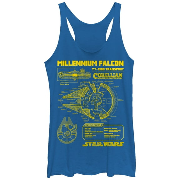 Women's Star Wars Millennium Falcon Schematics  Racerback Tank Top Royal Blue Heather X Large
