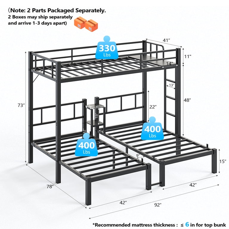 Ktaxon Metal Twin Triple Bunk Bed, Twin over Twin over Twin XL Bed