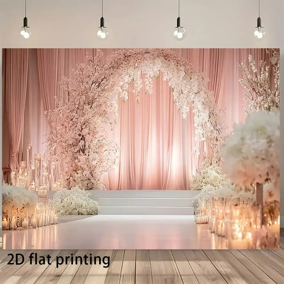 Elegant Wedding Backdrop White Orchid Arch Floral Bridal Shower Photography Background Pink Curtains Engagement Party Decorations Banner Supplies Photo Booth Props