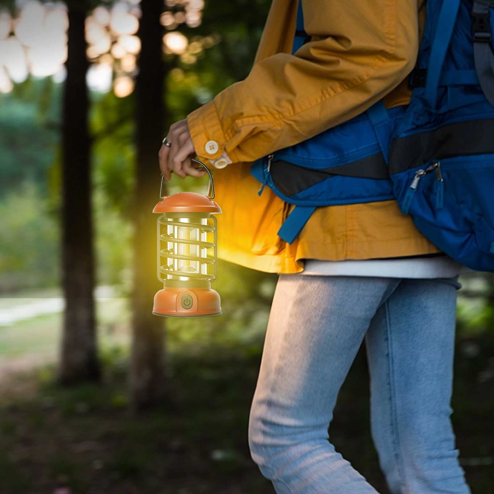 PINSAI LED Camping Lantern,Mini Rechargeable Retro Warm Camp Light,Battery Powered Metal Vintage Hanging Lamp,Portable Waterpoor Outdoor Tent Bulb