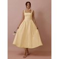thumbnail image 4 of Elegant Yellow Sleeveless Square Neck A-Line Midi Dress With Ruched Waist, 4 of 16