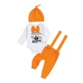 thumbnail image 3 of CUZIBR Boys Halloween Outfits Pumpkin Letter Print Baby Ribbed Three Piece Outfit Crewneck Long Sleeve Bodysuit Pants Knit Hat For Toddler Kids,b-Orange,12-18 Months, 3 of 6
