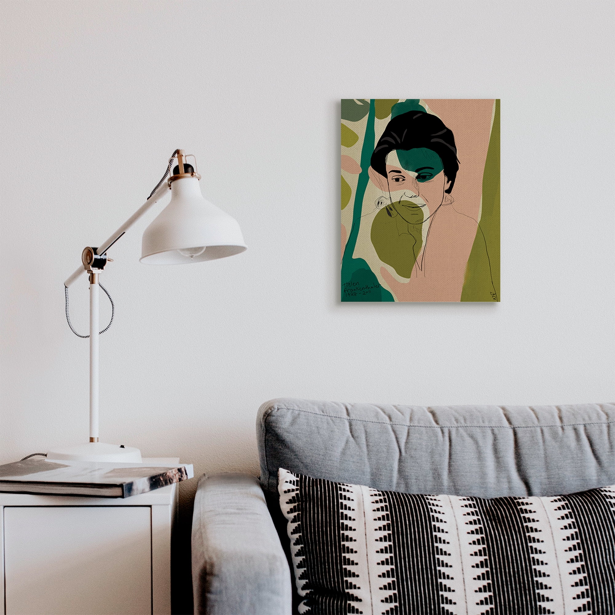 Stupell Industries Frankenthaler Painter Portrait Abstract Green Shapes Novelty Painting Gallery Wrapped Canvas Art Print Wall Art, 16 x 20