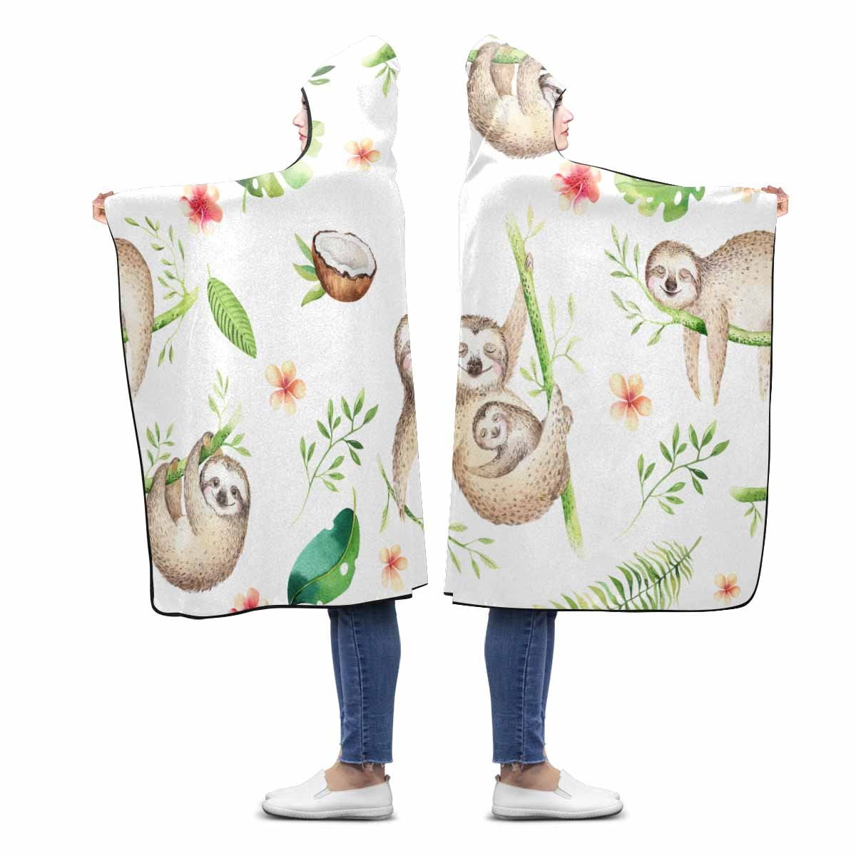ASHLEIGH Baby Sloth Custom Hooded Blanket Throw Blanket Wearable Hooded