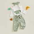 thumbnail image 5 of CAUYDY Infant Baby Girl Long Sleeve Daddy's Girl Little Letter Print Ribbed Romper Elastic Daisy Pants Headband Outfits(L101-Light Green,18-24 M), 5 of 5
