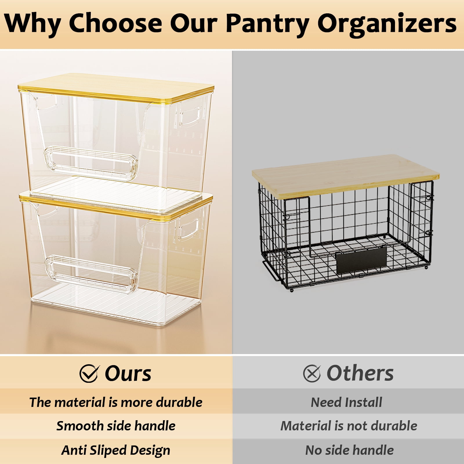 Potato Storage Bin, ORDORA Onion Holder Stackable Kitchen Pantry Organizer with Bamboo Lid 4 Pack, Clear