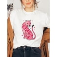 thumbnail image 1 of Leopard Valentine'S Day Graphic Print T-shirt, Short Sleeve Crew Neck Casual Top For Summer & Spring, Women'S Clothing Tee For Adult, Men, Women, Teen, Teenager, Adolescent, Youth, 1 of 5