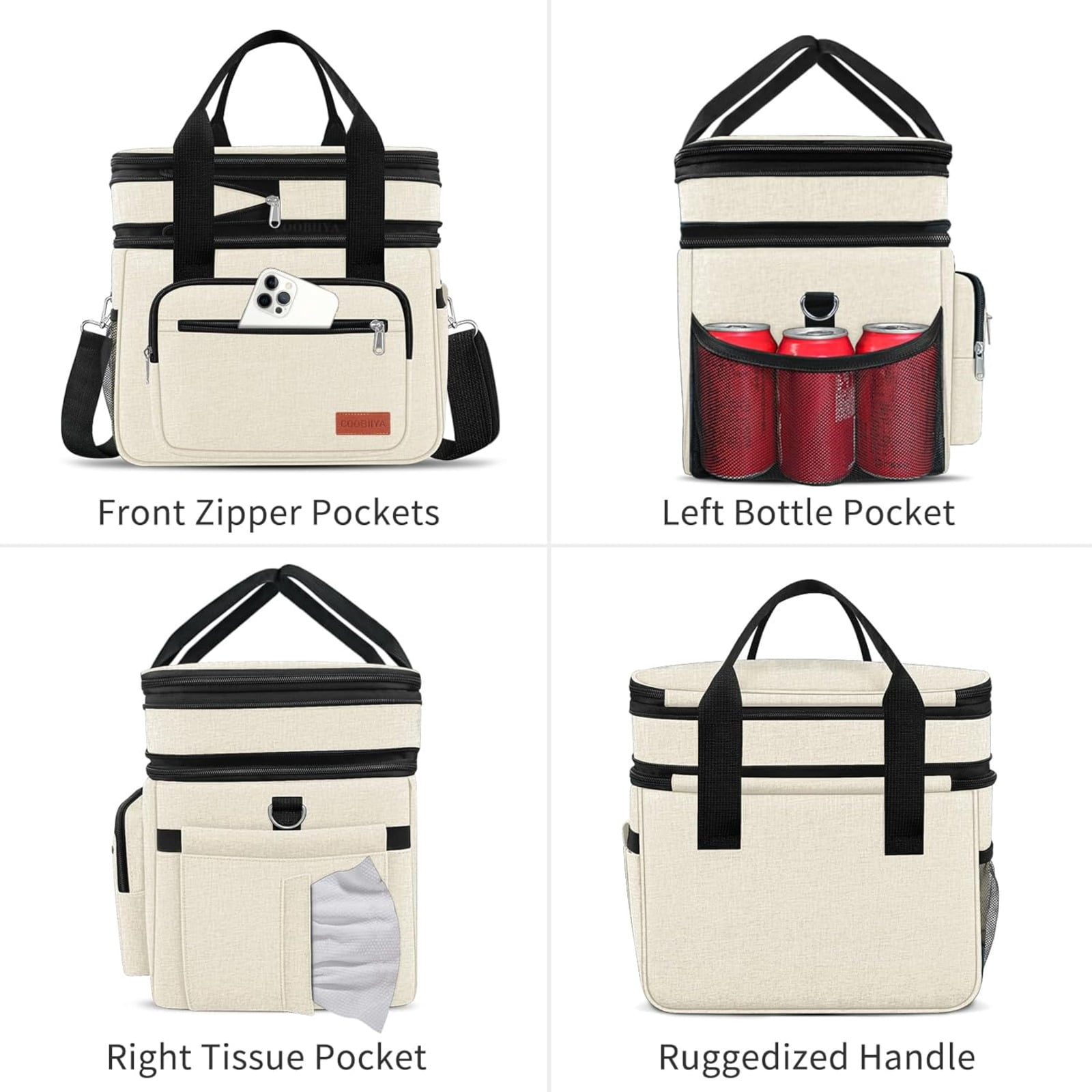 Large Expandable Insulated Lunch Bag for Men, 23L Double Deck Cooler with 4 Ice Packs & 2 Storage Bags