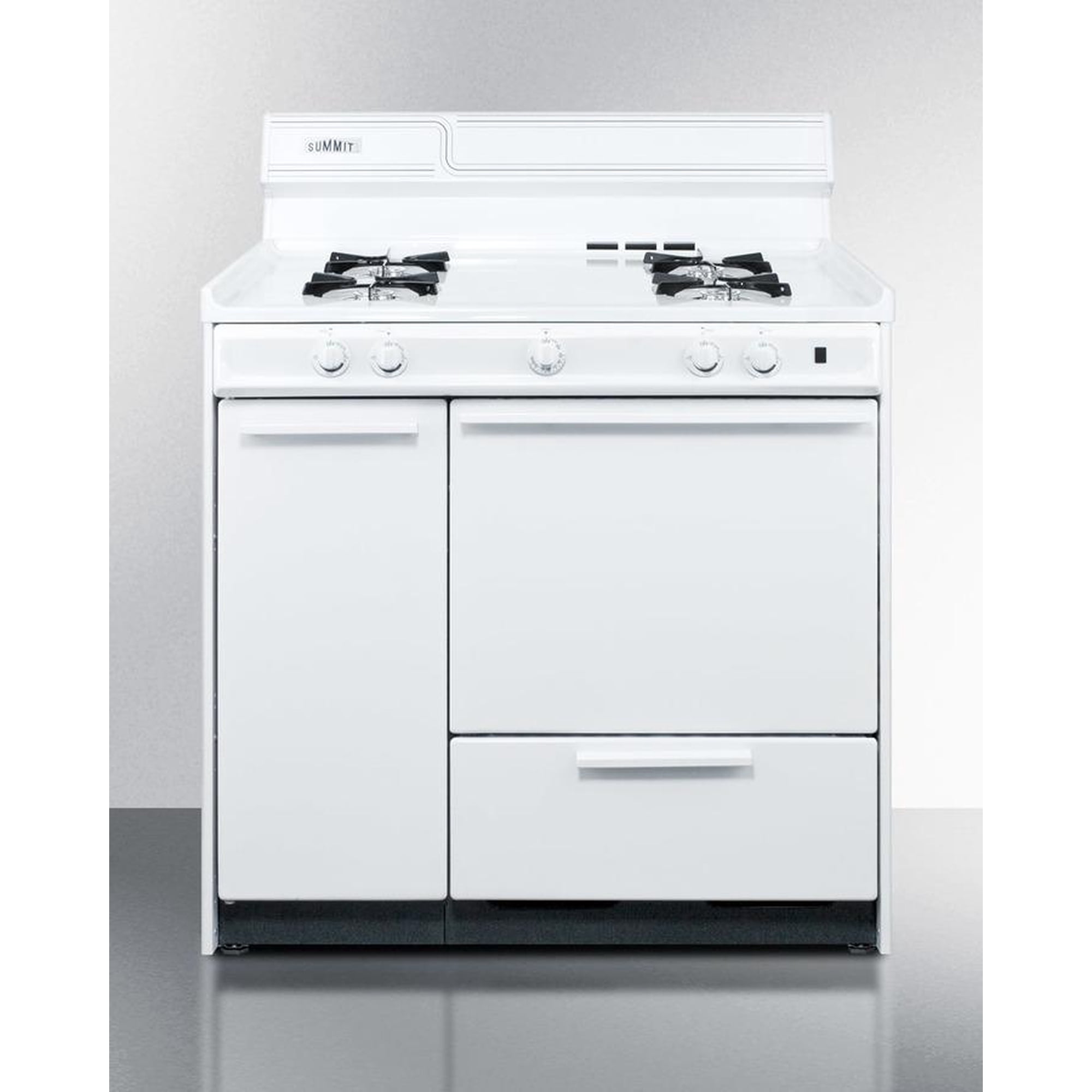 WNM430P 36 Freestanding Gas Range with 4 Sealed Burners 2.9 Cu. Ft. Capacity Manual Clean Broiler Drawer & Recessed Oven Door in White (Image is not exact)"