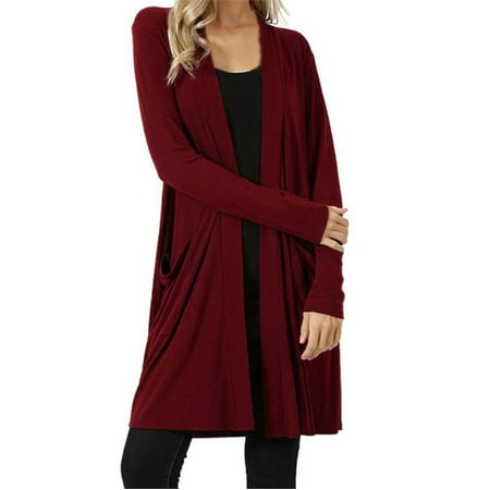 Womens Open Front Fly Away Cardigan Long Sleeve Pockets Sweater ...
