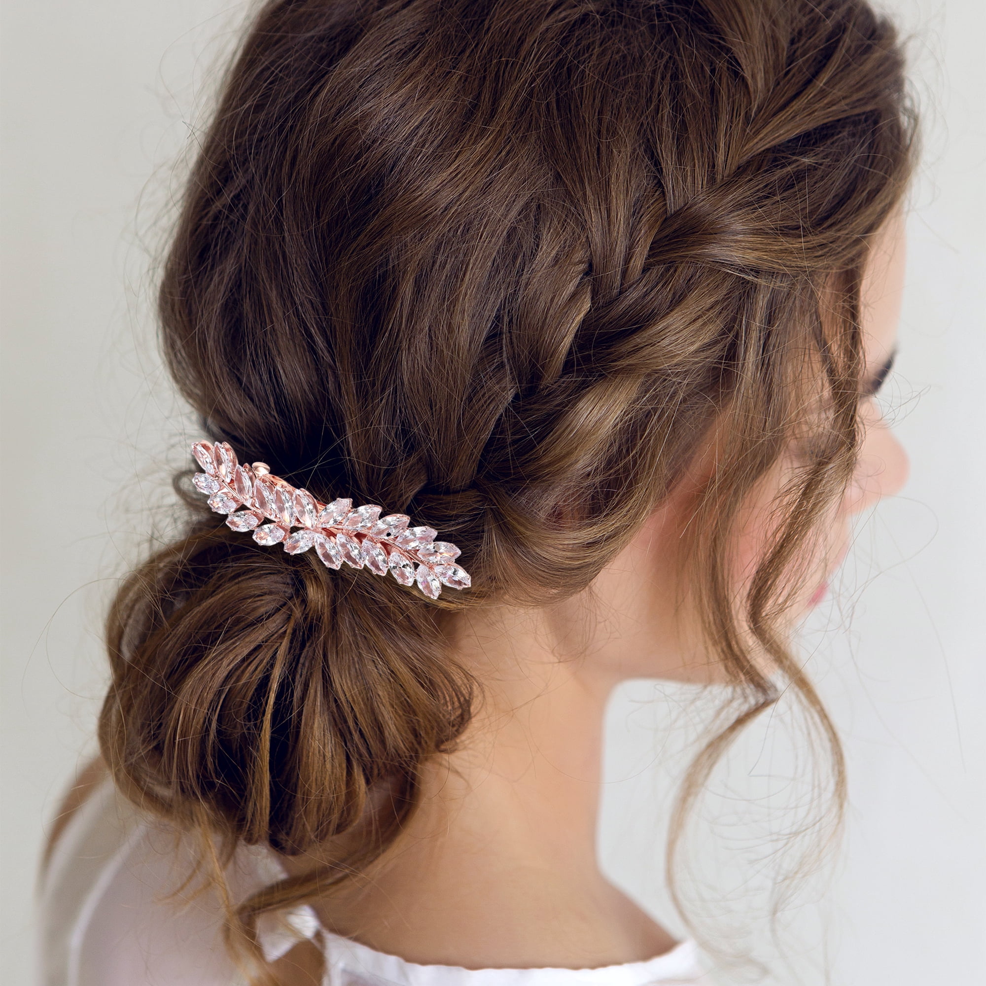 Unique Bargains Crystal Leaf Hair Barrettes, Rhinestone Hair Clips Rose Gold Tone