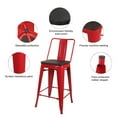 thumbnail image 4 of Leejay Red 24 inch High Back Counter Height Metal Barstool with Dark Wood Seat, Set of 6, 4 of 5