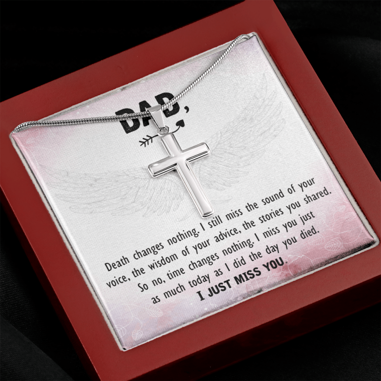 Death Changes Nothing Dad Memorial Dad Memorial Cross Necklace Sympathy  Loss of Father Condolence Message Card