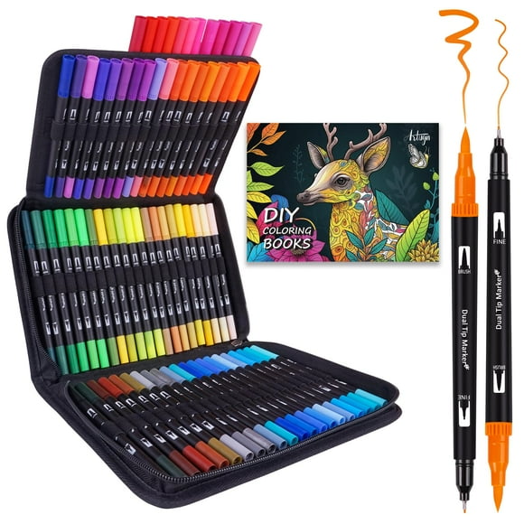 Marqueurs à Double Pinceau Rainbow Art - Ensemble de 72 Couleurs Vibrantes pour Enfants et Adultes. Parfait pour Livres de Coloriage, Bullet Journaling, Lettrage à la Main, et Plus!